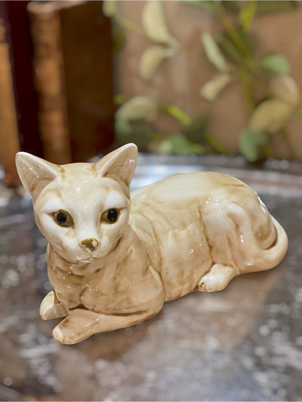Vintage 1960’s Cat Figurine Norleans Japan Large 7” Ceramic Crouching